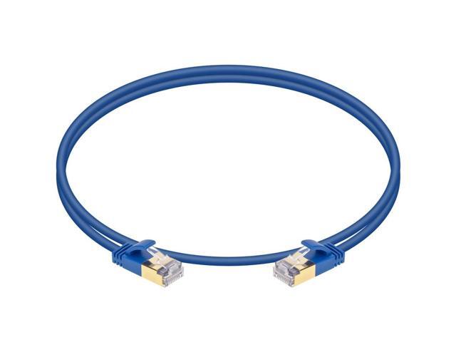 Monoprice SlimRun Cat6A Ethernet Patch Cable - Network Internet Cord - RJ45, Stranded, STP, Pure Bare Copper Wire, 36AWG, 2ft, Blue