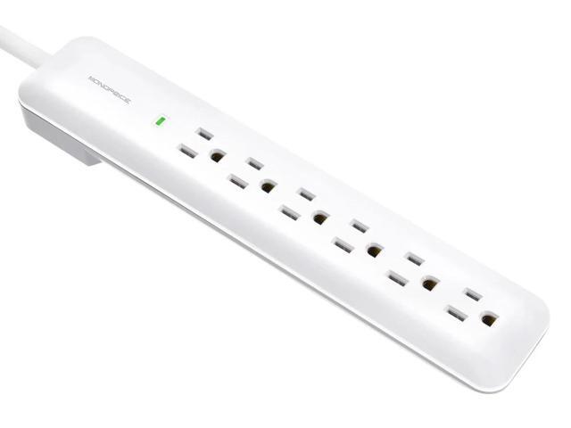 Monoprice Power & Surge - 6 Outlet Slim Surge Protector Power Strip - 3 Feet - - White Cord UL Rated 540 Joules With Power/Circuit Breaker Switch