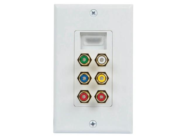 Monoprice Recessed HDMI Wall Plate - White With 1* HDMI F/F Adapter & 6 RCA Connector, Gold Plated
