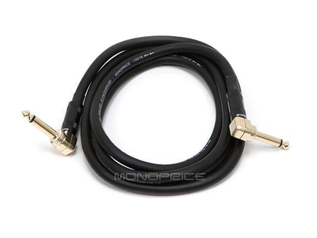 Monoprice Premier Series 1/4 Inch (TS) Right Angle Male to Right Angle Male 16AWG Audio Cable Cord - 6 Feet- Black (Gold Plated)