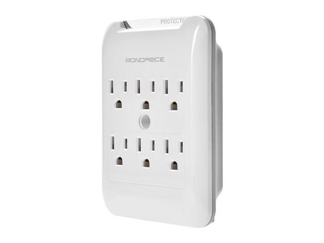 Monoprice Power & Surge - 6 Outlet Surge Protector Slim Wall Tap - White UL Rated, 540 Joules With Protected Light Indicator