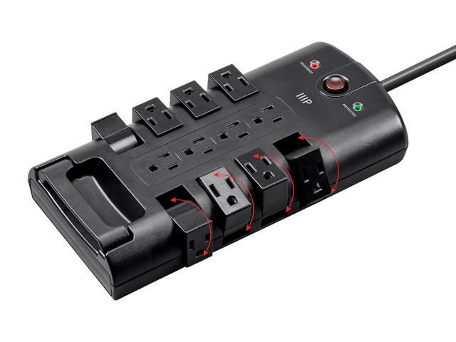 Monoprice 12 Outlet Rotating Surge Protector Power Block / Strip - 10 Feet - Black Heavy Duty Cord UL Rated, 4,320 Joules With Grounded And...