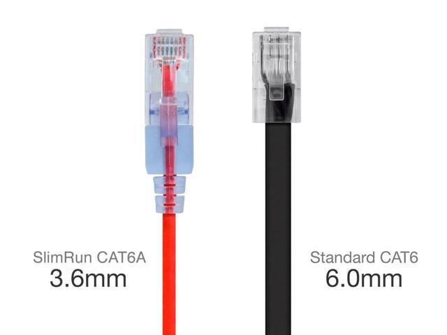 Monoprice SlimRun Cat6A Ethernet Patch Cable - Network Internet Cord - RJ45, Stranded, UTP, Pure Bare Copper Wire, 30AWG, 2ft, Red, 10-Pack