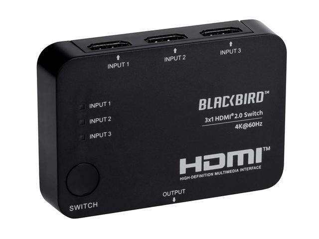 Monoprice Blackbird 4K 3x1 HDMI 2.0 Slim Switch - Black 4k @ 60Hz, HDCP 2.2 Compliant, HDR, Dolby TrueHD Support And IR Remote Control