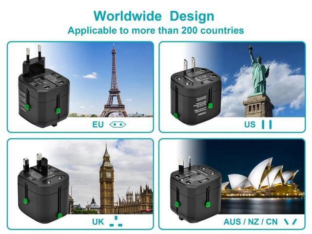 Monoprice Universal Travel Adapter - For NEMA 1-15 (US), CEE 7/16 Europlug (EU), BS 1363 (UK), AS/NZS 3112 (Australia, New Zealand, China), Black