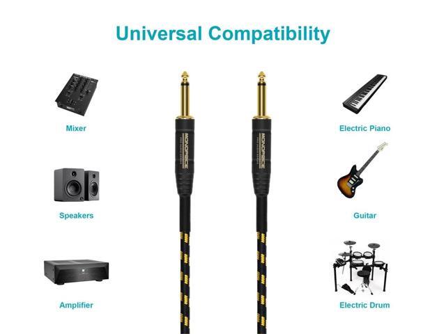 Monoprice Braided Cloth 1/4 Inch (TS) Male 20AWG Instrument Cable Cord - 35 Feet- Black (Gold Plated)