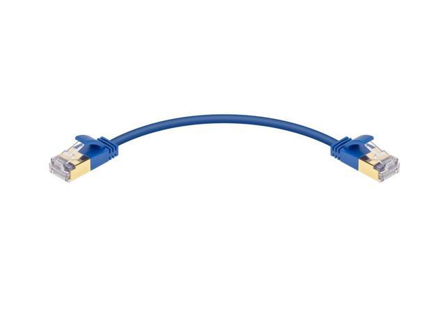 Monoprice SlimRun Cat6A Ethernet Patch Cable - Network Internet Cord - RJ45, Stranded, STP, Pure Bare Copper Wire, 36AWG, 6in, Blue