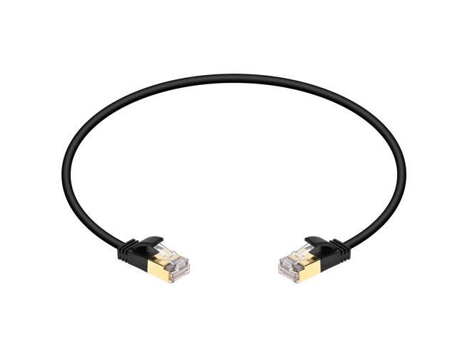 Monoprice SlimRun Cat6A Ethernet Patch Cable - Network Internet Cord - RJ45, Stranded, STP, Pure Bare Copper Wire, 36AWG, 1ft, Black