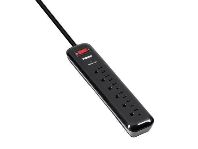 Monoprice Power & Surge - 6 Outlet Surge Protector Power Strip with Low-Profile Plug - 4 Feet Cord - Black 1000 Joules, 15A / 125V / 1875W