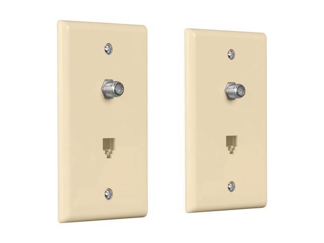 Monoprice Combo Phone/Video Jack Plate, Ivory, 2-pack