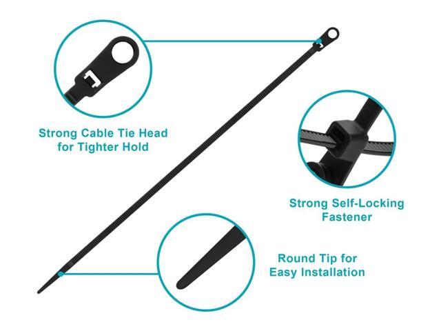 8-inch Mountable Head Cable Tie, 100pcs/Pack, 40 lbs Max Weight - Black