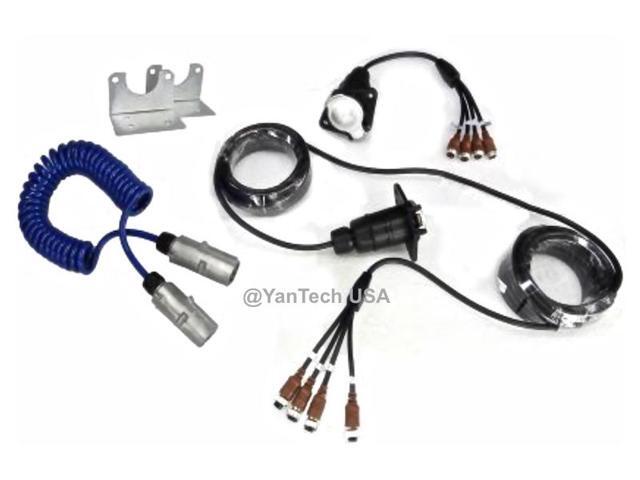 Rear View Camera Trailer Cable & Receptacle Set With 7-Contact Plug and Socket, 4 cameras, Heavy Duty Weather Resistant