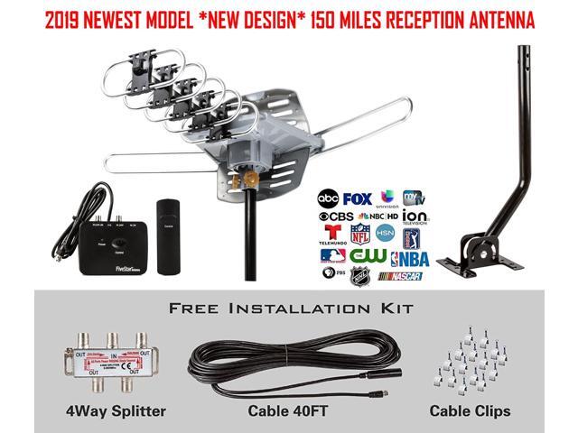 Five Star TV Antenna Outdoor 150 miles 360 Degree Rotation UHF VHF with Pole & Remote Control Support 5 TVs - image 7