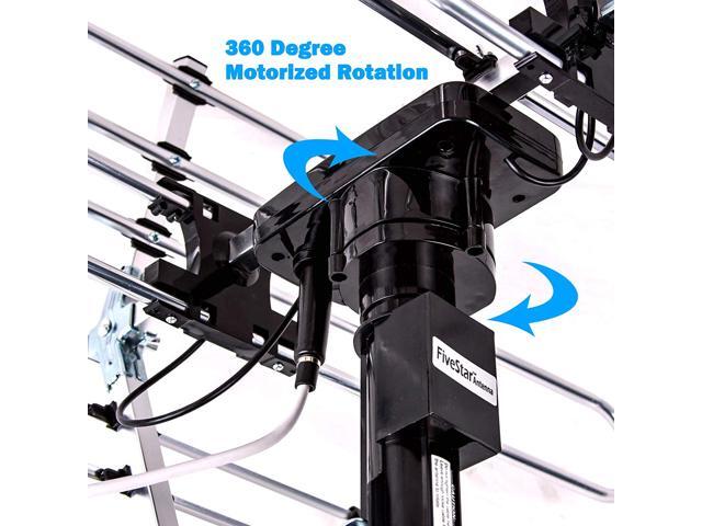 Five Star Digital Amplified Outdoor TV Antenna w/ up to 200-Mile Long Range for Smart and Old TVs, 360 Degree Directional Rotation, Water/UV...