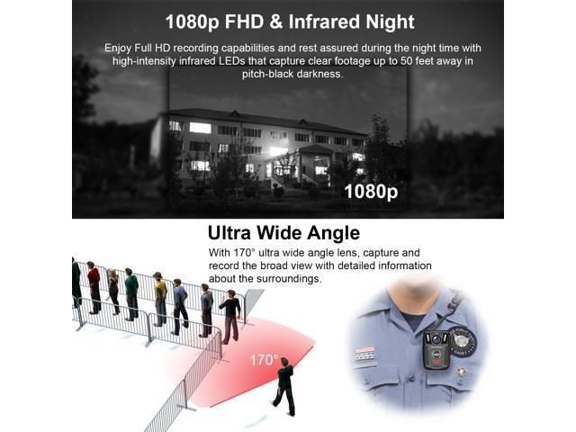 Rexing P1 Body Worn Camera, 2 Display 1080p Full HD, 64G Memory,Record Video, Audio & Pictures,Infrared Night Vision,Police Panic Mode, 3000 mAh...