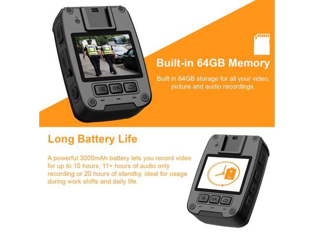Rexing P1 Body Worn Camera, 2 Display 1080p Full HD, 64G Memory,Record Video, Audio & Pictures,Infrared Night Vision,Police Panic Mode, 3000 mAh...