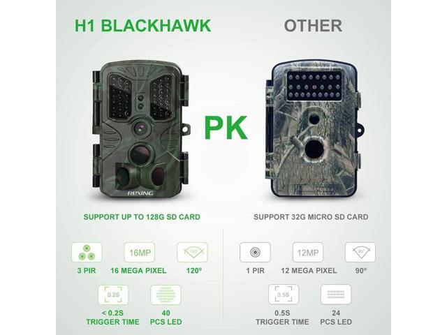 REXING H1 Blackhawk Night Vision Trail Camera Full HD 1920x1080,40 IR LED,120° PIR, > .2s Trigger Time, Photo Burst,Time Lapse,Loop...