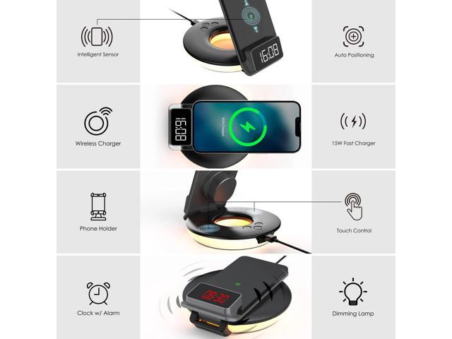 Rexing 3-in-1 Wireless Charging Station, Touch Control, Table Lamps for Home and Office, Desk Lamp with Cable, 15W Qi-certified Charging, Alarm...