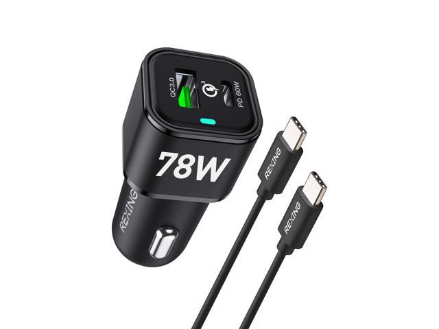 REXING JETSPEED Black 78W PowerDrive+ USB-C/USB Car Charger, 2 Port QC3.0/PD3.0 Power delivery for Dashcam/Android/iPhone/MacBook/Windows Fast...