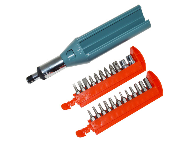 23-in-1 Multi-Function Ratcheting Screwdriver with Slotted, Phillips, Star, Hex, Pozidriv and Socket Bits