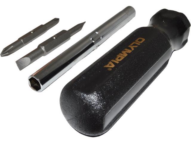 Olympia Tools 6-in-1 Nut and Screwdriver, 1/4' and 3/16' Slotted, #1 and #2 Phillips, 1/4' and 5/16' Hex