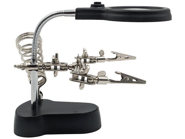 Helping Hand Project Holder with Flexible 2.5x Magnifying Glass, LED Lights, and Soldering Iron Holder