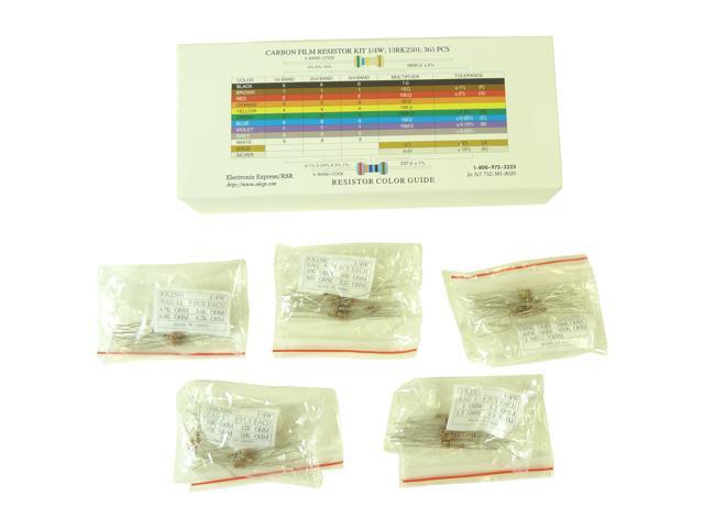 365 Piece Resistor Kit 1/4 Watt in Compartmentalized Cardboard Storage Box