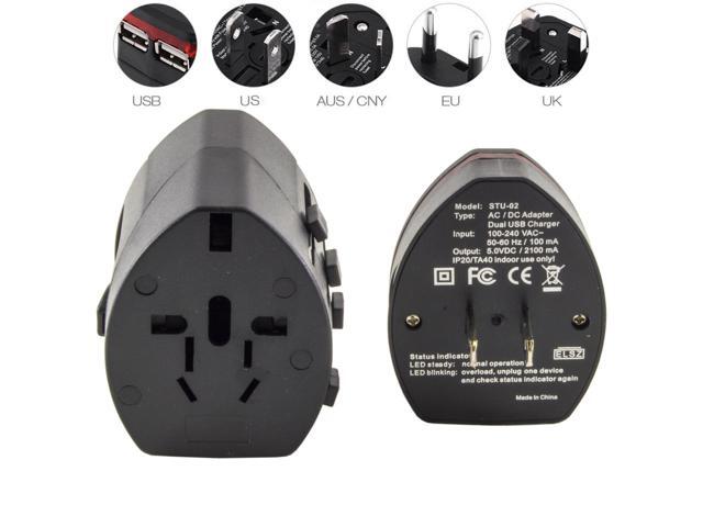 Travel Adapter USA, UK, EU, AUS/CNY Charger Power Plug Converter 2 USB Ports