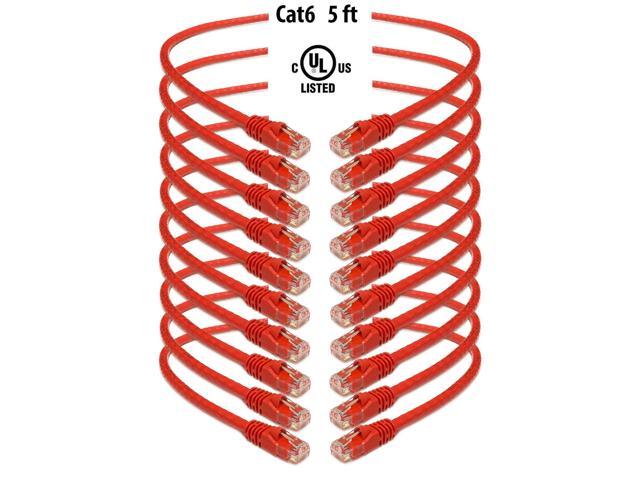 iMBAPrice - Cat6 Snagless RJ45 Ethernet Patch Cable in Red (5 Feet) - 10 Pack