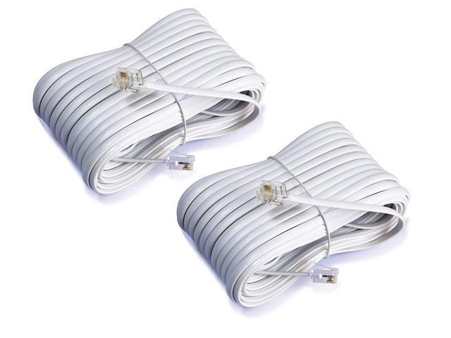 iMBAPrice (2-Pack) 50 Feet RJ11 4C Modular Long Telephone Extension Phone Cord Cable Line Wire - White
