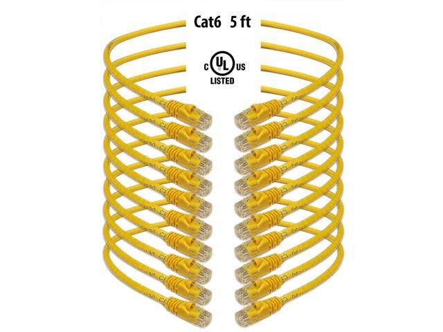 iMBAPrice - Cat6 RJ45 Snagless Ethernet Patch Cable in Yellow Color (5 Feet) - 10 Pack