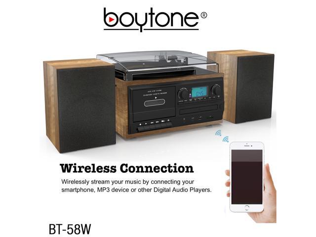 Boytone BT-58W Bluetooth Record Player Turntable with CD Player, Convert LP Vinyl, CD to MP3 Player, Cassette, AM/FM Radio, Aux, USB/SD Encoding,...