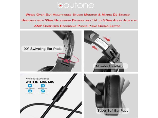 Boytone BT-10BR Wired Over Ear Headphones Studio Monitor & Mixing DJ Stereo Headsets with 50mm Drivers and 1/4 to 3.5mm Audio Jack for Audio Mixer...