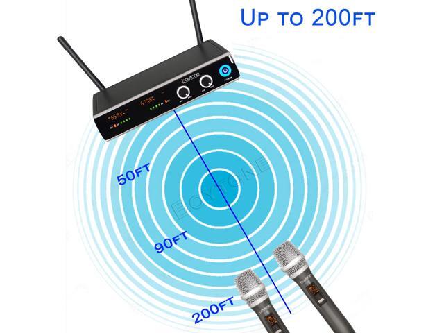 Boytone BT-102UM UHF Digital Wireless Microphone System Dual Fixed Frequency Wireless Mic Receiver, 2 Metal Handheld Dynamic Transmitter Mics, for...