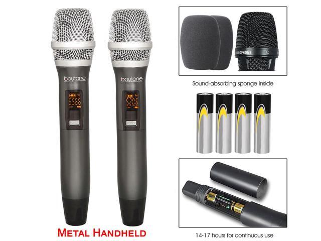 Boytone BT-102UM UHF Digital Wireless Microphone System Dual Fixed Frequency Wireless Mic Receiver, 2 Metal Handheld Dynamic Transmitter Mics, for...