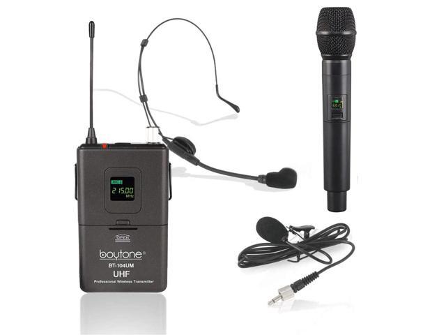 Boytone BT-104UM, UHF Wireless Microphone System, Dual fix Channel Handheld Dynamic Mics / Lapel /Headset / Body pack, for Home Party, Meeting,...