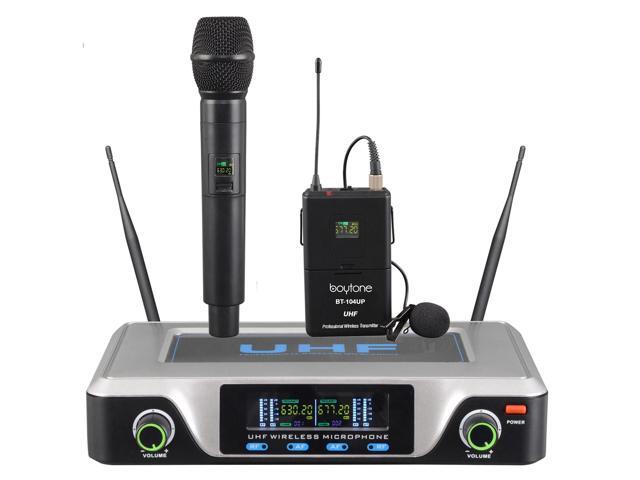 Boytone BT-104UM, UHF Wireless Microphone System, Dual fix Channel Handheld Dynamic Mics / Lapel /Headset / Body pack, for Home Party, Meeting,...