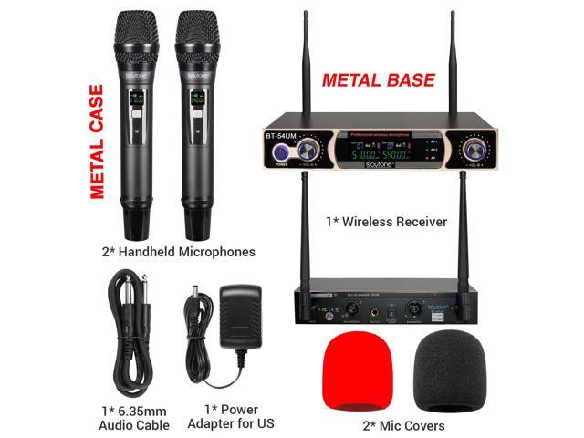Boytone BT-54UM Dual Dynamic UHF Wireless Microphone System, Metal Cordless Mic and base Set, Long Distance 196Ft,16 Hours Continuous Use for...