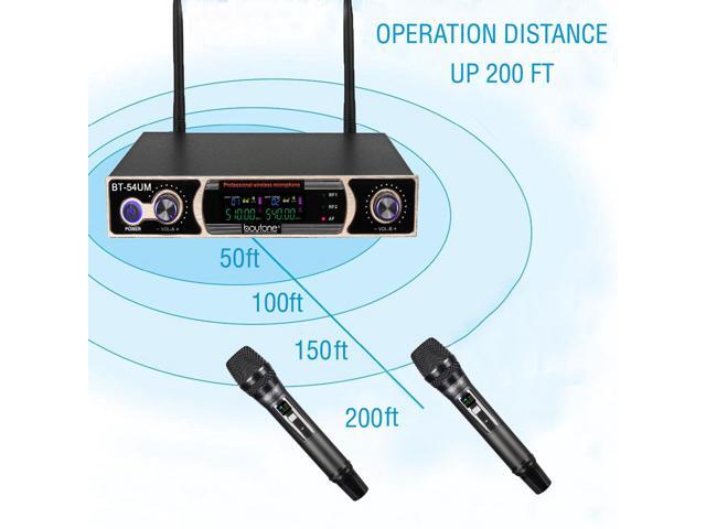 Boytone BT-54UM Dual Dynamic UHF Wireless Microphone System, Metal Cordless Mic and base Set, Long Distance 196Ft,16 Hours Continuous Use for...