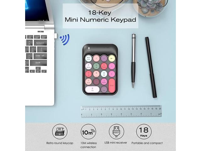 FELICON Wireless Numeric Keypad 18 Keys with 2.4G Mini Portable Silent Number Pad USB Receiver Financial Accounting Keyboard Extensions for Laptop...