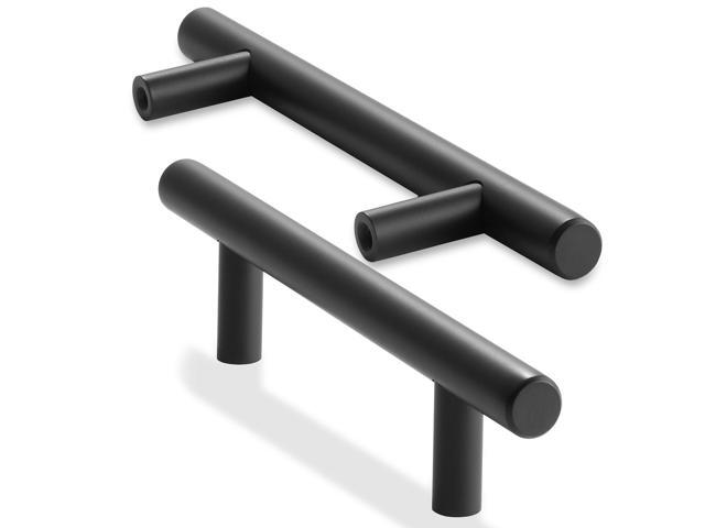 Cauldham Solid Stainless Steel Euro Cabinet Pull Matte Black (3-3/4' Hole Centers) - 10 Pack