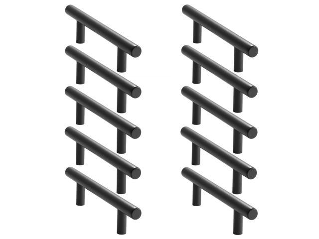Cauldham Solid Stainless Steel Euro Cabinet Pull Matte Black (3-3/4' Hole Centers) - 10 Pack
