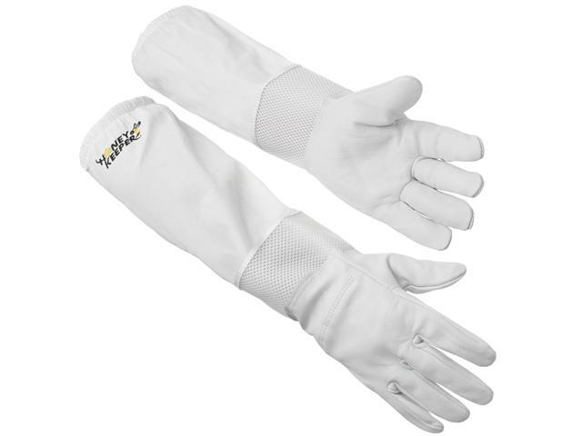 Honey Keeper Beekeeping Gloves, Large - Goatskin Leather with Ventilated Canvas Sleeve and Elastic Cuff