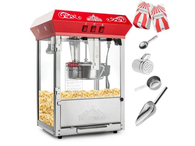 Olde Midway Bar Style Popcorn Machine Maker Popper with 8-Ounce Kettle - Red