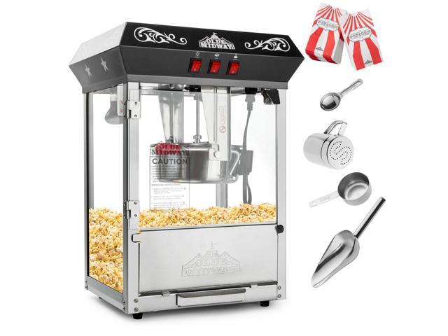 Olde Midway Bar Style Popcorn Machine Maker Popper with 8-Ounce Kettle - Black