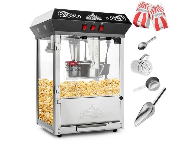 Olde Midway Bar Style Popcorn Machine Maker Popper with 10-Ounce Kettle - Black