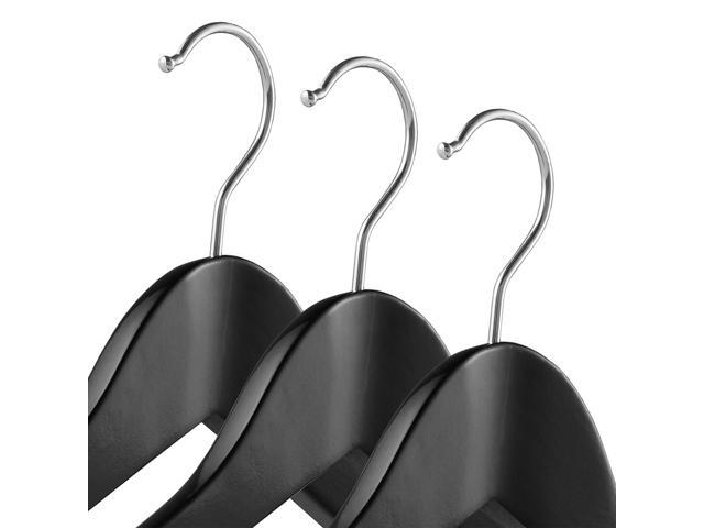 Casafield - 6 Black Wide Shoulder Wooden Suit Hangers - Premium Lotus Wood, Non-Slip Pant Bar & Chrome Swivel Hook for Dress Clothes, Coats,...
