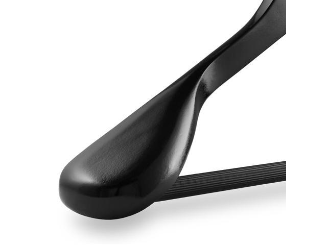 Casafield - 6 Black Wide Shoulder Wooden Suit Hangers - Premium Lotus Wood, Non-Slip Pant Bar & Chrome Swivel Hook for Dress Clothes, Coats,...