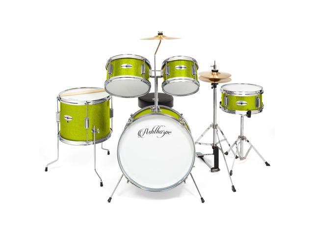 Ashthorpe 5-Piece Complete Junior Drum Set with Genuine Brass Cymbals - Advanced Beginner Kit with 16' Bass, Adjustable Throne, Cymbals, Hi-Hats,...