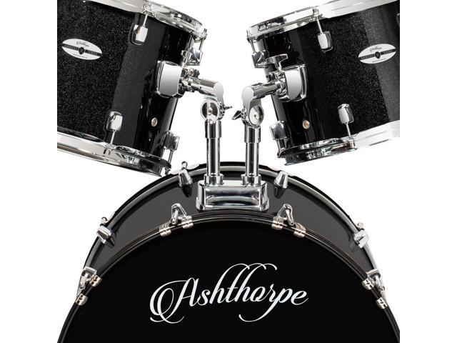 Ashthorpe 5-Piece Full Size Adult Drum Set with Remo Heads & Premium Brass Cymbals - Complete Professional Percussion Kit with Chrome Hardware - Black